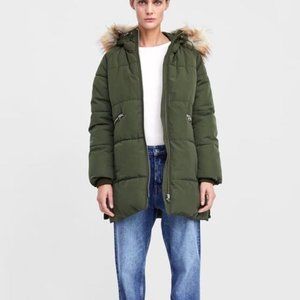 NWT ZARA Khaki New Padded Parka with Hood Coat_S